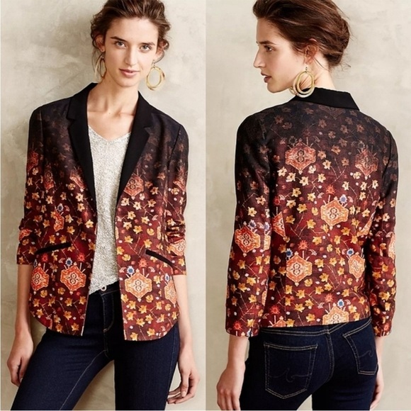Anthropologie Cartonnier Telluride Floral Ombre Open Blazer Jacket Black 6 / S - Picture 2 of 13